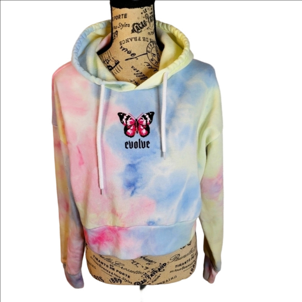 Faded Rose Juniors Large Tie Dye Cropped Sweatshirt Hoodie